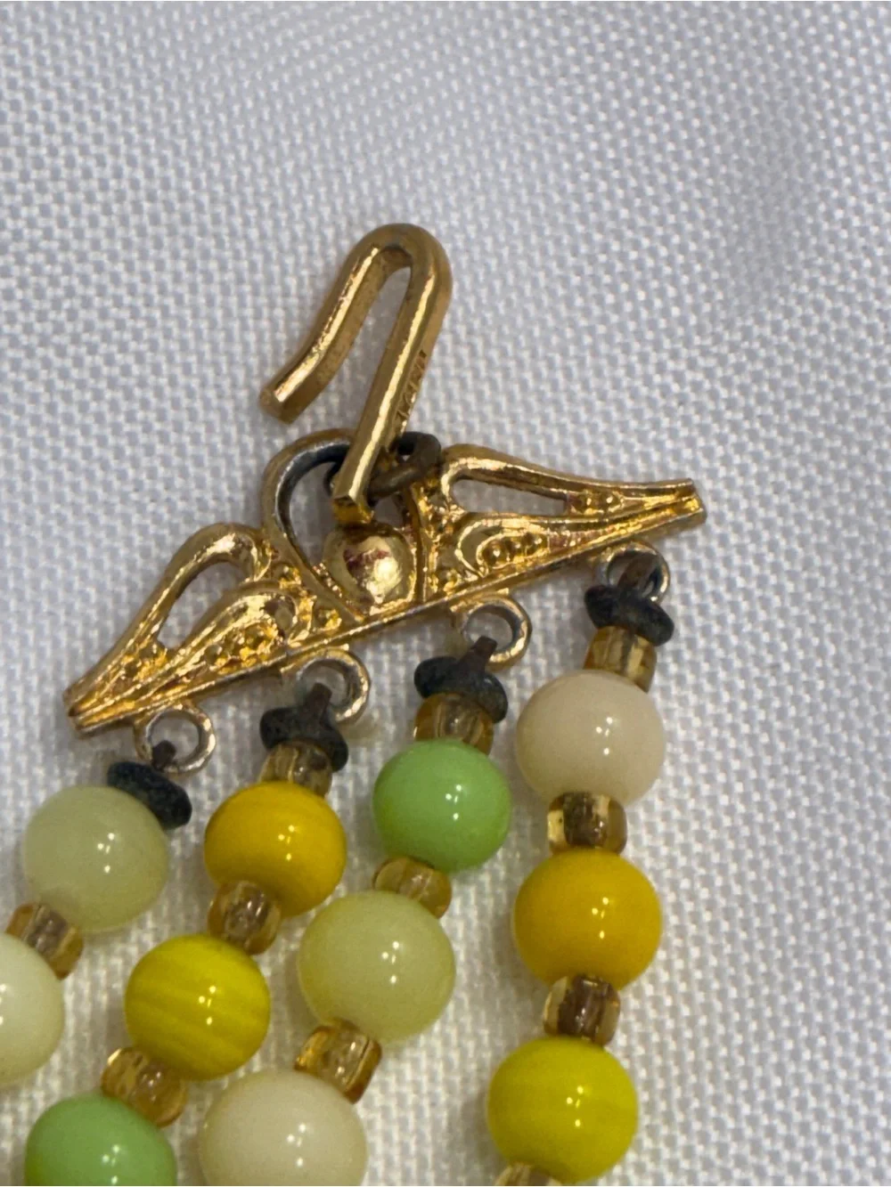 Vintage Multi-strand Pastel Bead Necklace - Yellow, Lime, Pale Peach Art Glass
